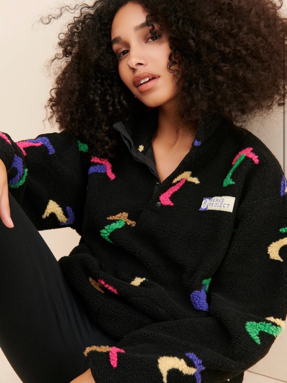 Parks Project Black Fleece Pullover with Multicolor Abstract Accents